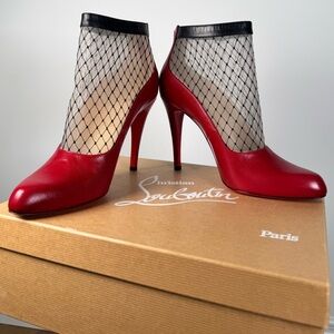 Christian Louboutin Resillisma NWT 100 KID/Resille Brode Red and Black Mesh Herl